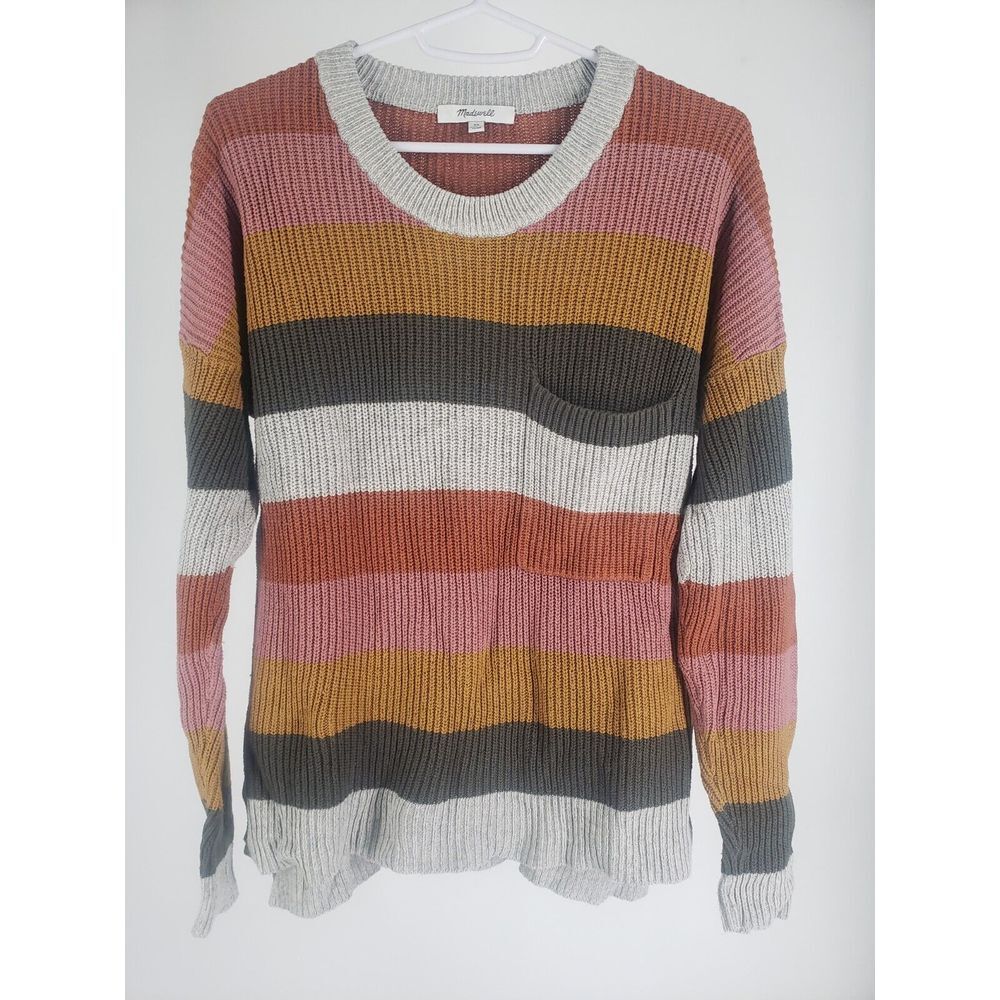 Madewell Thompson Pocket Pullover Sweater Arctic Ice‎ Striped Women's Size XS